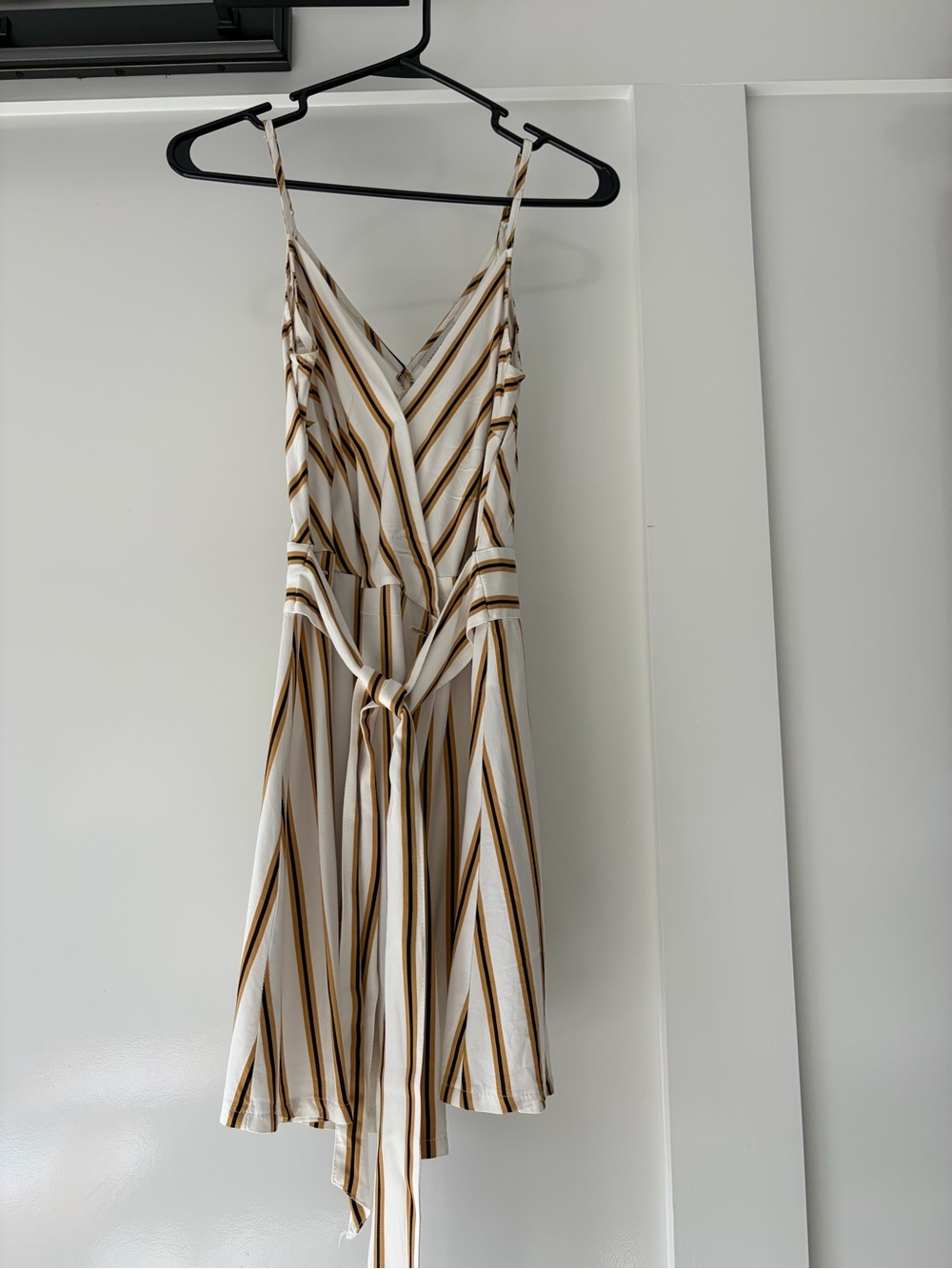 Dress Forum Striped Wrap Dress in White, Mustard and Black